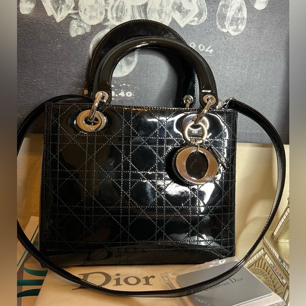 Christian Dior Lady Dior Patent Leather Black